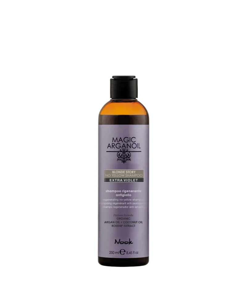 NOOK BLONDE STORY NO YELLOW SHAMPOO EXTRA VIOLET – Shampoo rigenerante antigiallo per capelli biondi, decolorati, con mèches, bianchi e grigi