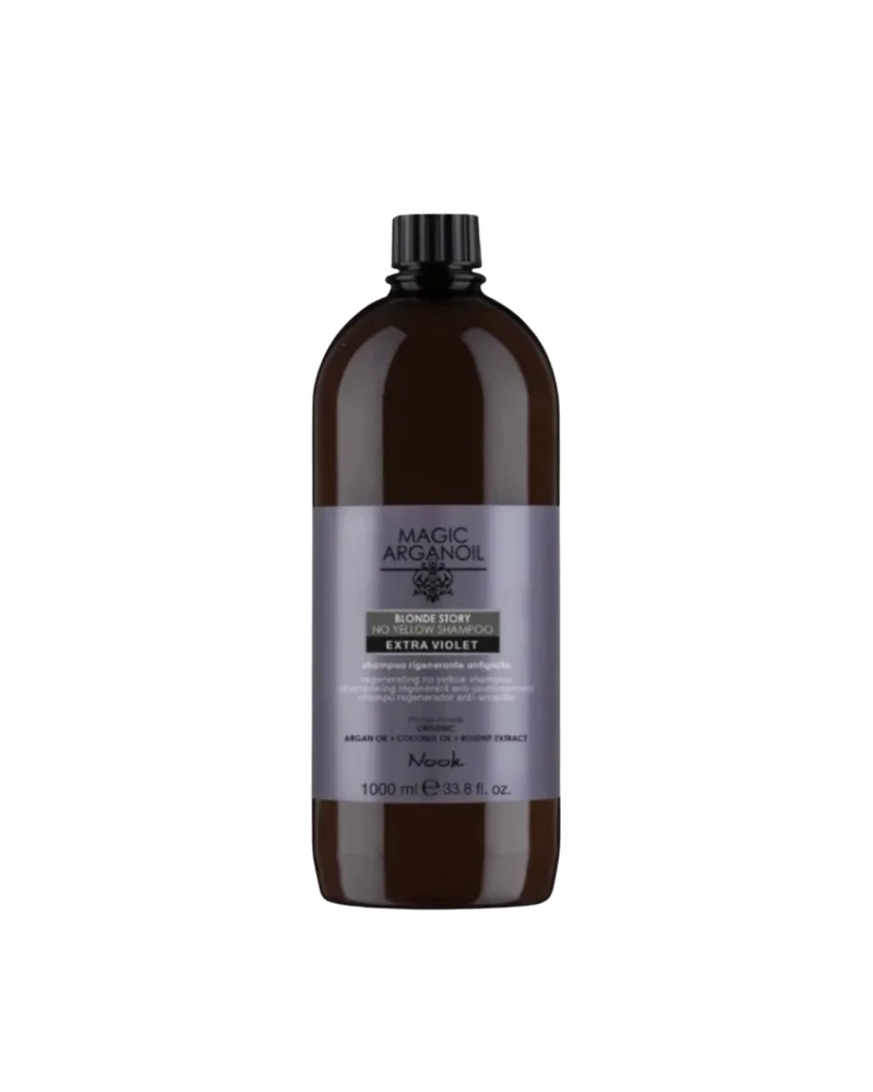 NOOK BLONDE STORY NO YELLOW SHAMPOO EXTRA VIOLET – Shampoo rigenerante antigiallo per capelli biondi, decolorati, con mèches, bianchi e grigi