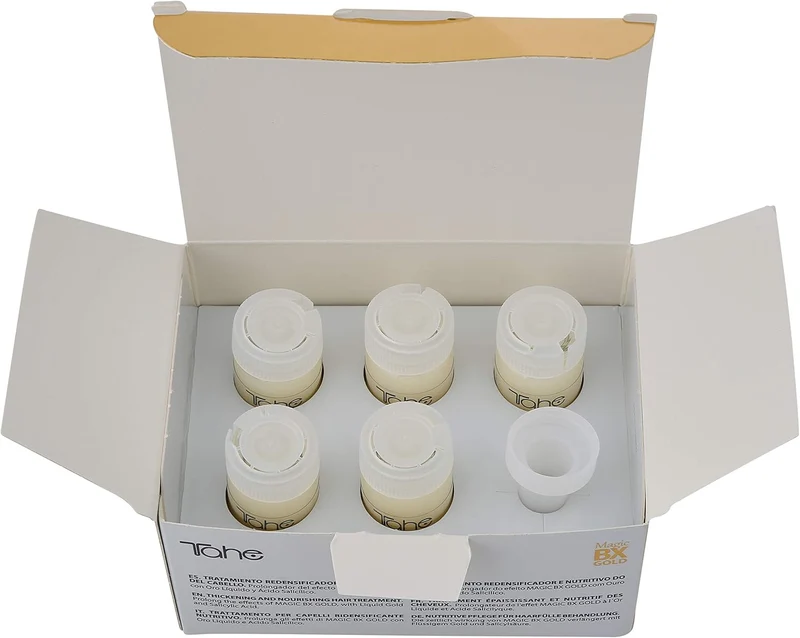TAHE - Magic BX Gold Tratamiento Redensificador 5 Ampollas x 10ml - Rellena la Fibra Capilar, Aporta Densidad y Grosor - Cabello Fino y Debilitado