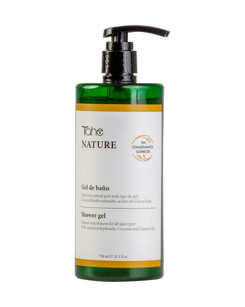 TAHE - Nature Gel de Baño sin Sulfatos con Polifenoles Naturales y Aceite de Coco y Lino 750ml - Limpia sin Resecar la Piel - Prebióticos Sin Jabó