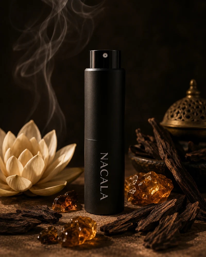 Ambientador NACALA - Black Oud (Spray, Coche o Mikado) - Aroma Amaderado Especiado con Pachulí - Fragancia de Lujo para Despachos, Oficinas y Hoteles