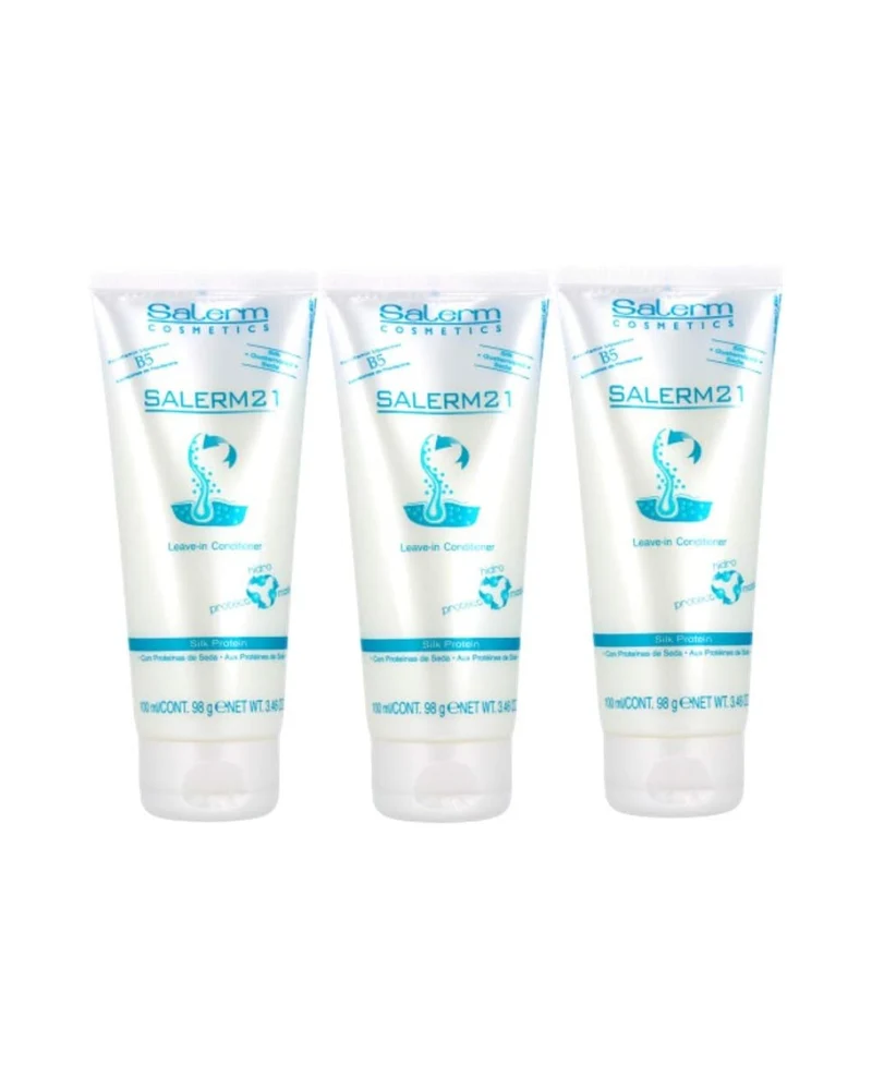 SALERM 21 - Silk Protein Acondicionador y Mascarilla sin Aclarado con Proteína de Seda y B5 100ml (Pack 3) - Protege del Sol, Cloro y Salitre