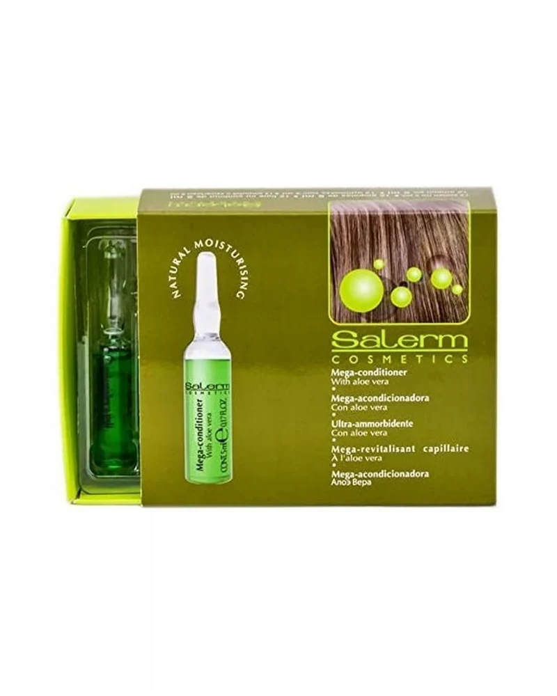 SALERM - Mega Acondicionadora Ampollas Reestructurantes con Queratina y Aloe Vera 12 x 5 ml - Hidratación Profunda para Cabello Seco y Maltratado