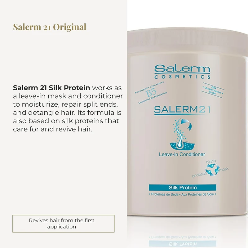 SALERM 21 - Silk Protein Acondicionador sin Aclarado con Proteína de Seda y Provitamina B5 1000 ml - Desenreda y Repara - Protege del Sol y el Cloro