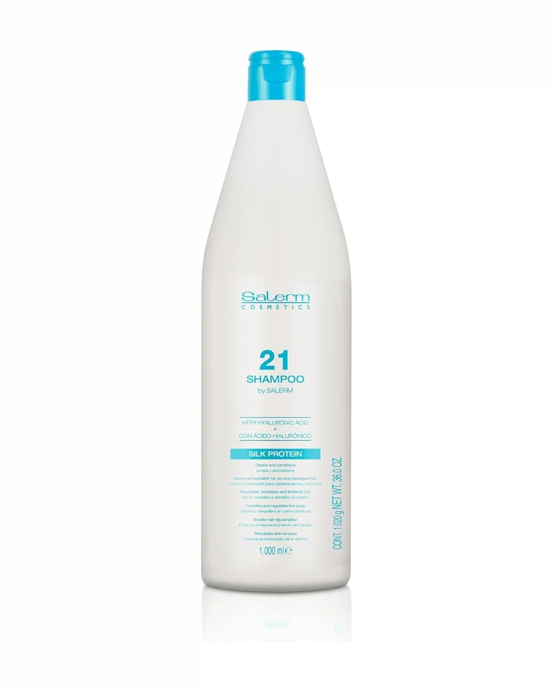 SALERM 21 - Silk Protein Champú Hidratante con Proteínas de Seda y Ácido Hialurónico 1000 ml - Repara y Redensifica al Lavar - Cabello Seco y Dañado