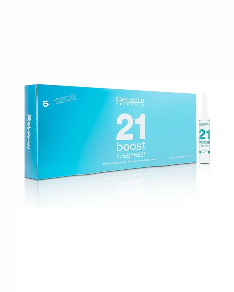 SALERM 21 - Boost Ampollas Reparadoras Concentradas con Proteína de Seda y Provitamina B5 8 x 13 ml - Fórmula 5 Veces Más Concentrada - Antipolución