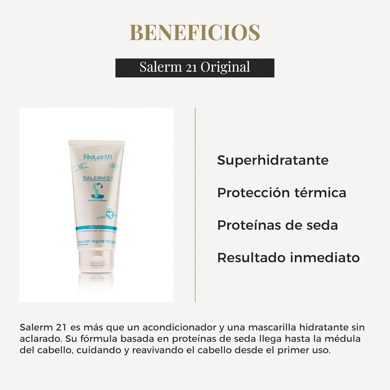 SALERM 21 - Silk Protein Acondicionador sin Aclarado con Proteína de Seda y Provitamina B5 200 ml (Pack 2) - Protege del Sol, Cloro y Salitre