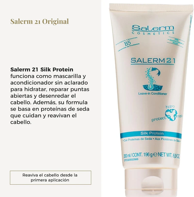SALERM 21 - Silk Protein Acondicionador sin Aclarado con Proteína de Seda y Provitamina B5 200 ml (Pack 2) - Protege del Sol, Cloro y Salitre