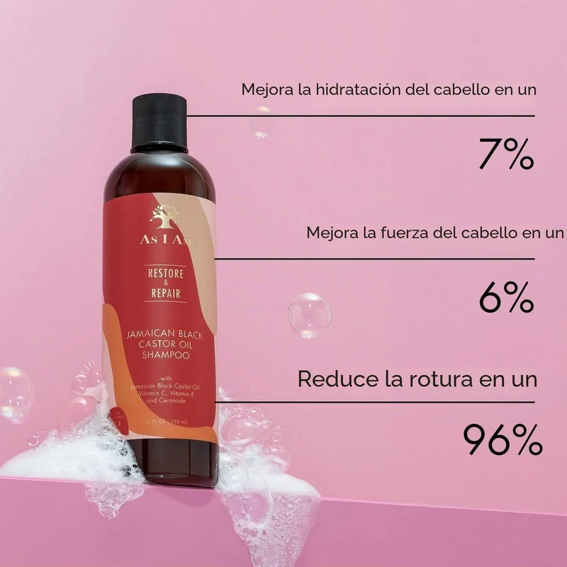 As I Am Jamaican Black Castor Oil Shampoo 355 ml - Champú fortalecedor que reduce la rotura y nutre el cabello rizado