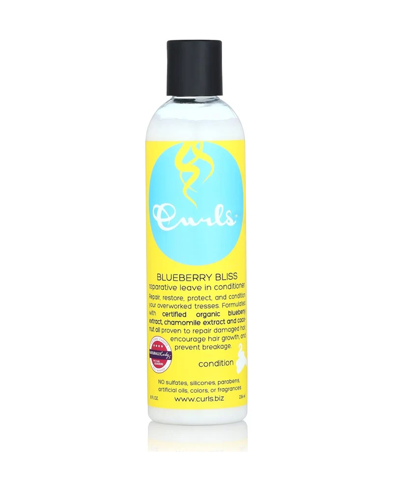 CURLS - Blueberry Bliss Reparative Leave-In Acondicionador sin Aclarado, Arándano, Quinoa, Coco 236 ml - Repara y Reduce la Rotura - Rizado y Afro