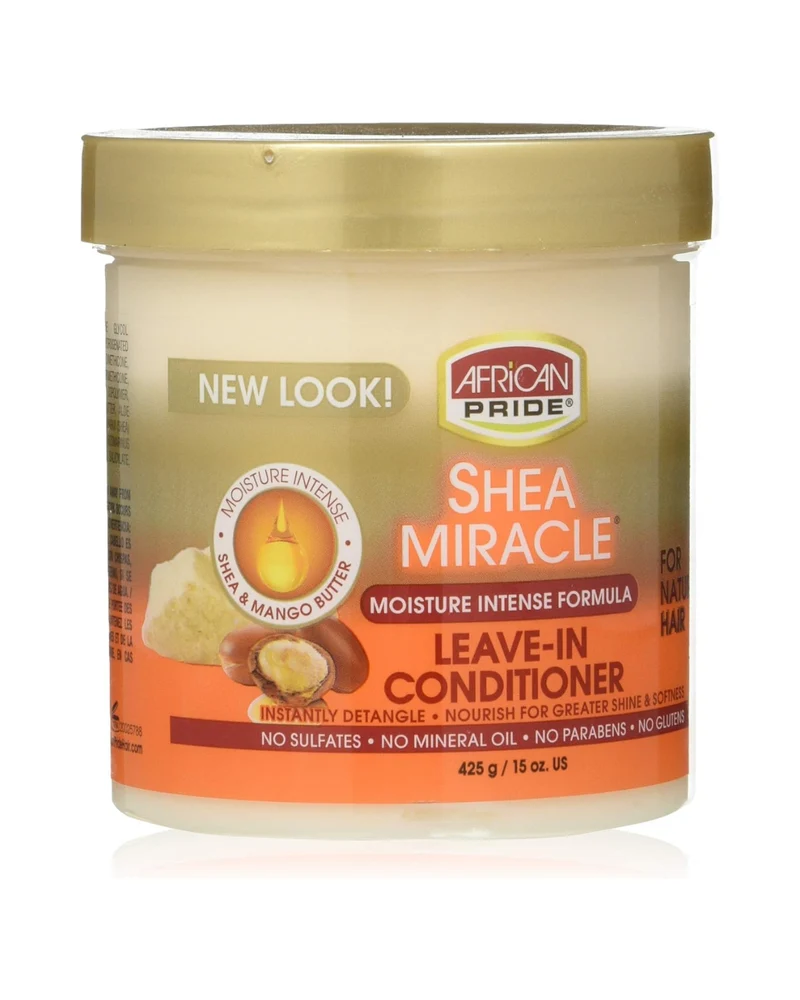 African Pride Shea Miracle Leave-In Conditioner 425 g - Acondicionador sin aclarado con manteca de karité y mango para hidratar y desenredar