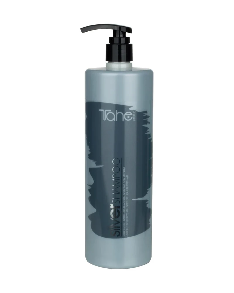 TAHE - Silver Champú Corrector del Tono para Cabellos Blancos, Grises, Rubios o con Mechas 300 y 1000 ml - Matizador Antiamarillo