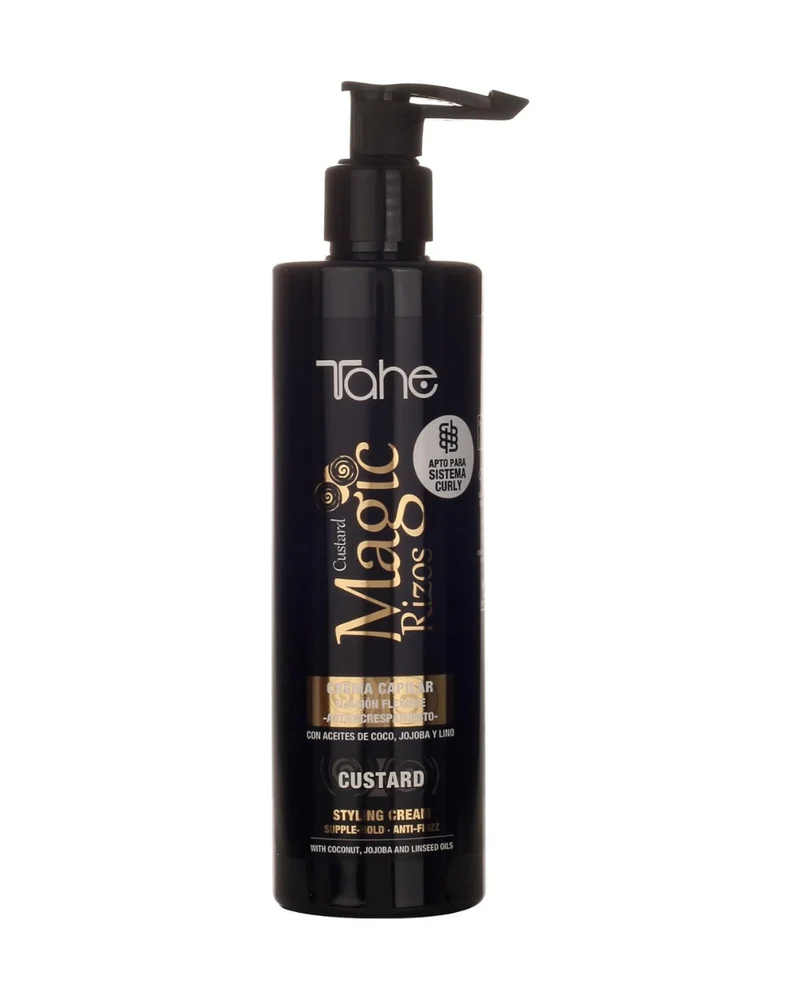 TAHE - Magic Rizos Custard Crema Fijación Fuerte Método Curly 300 y 500 ml - Define y Controla el Frizz sin Apelmazar - Sin Siliconas y Vegano