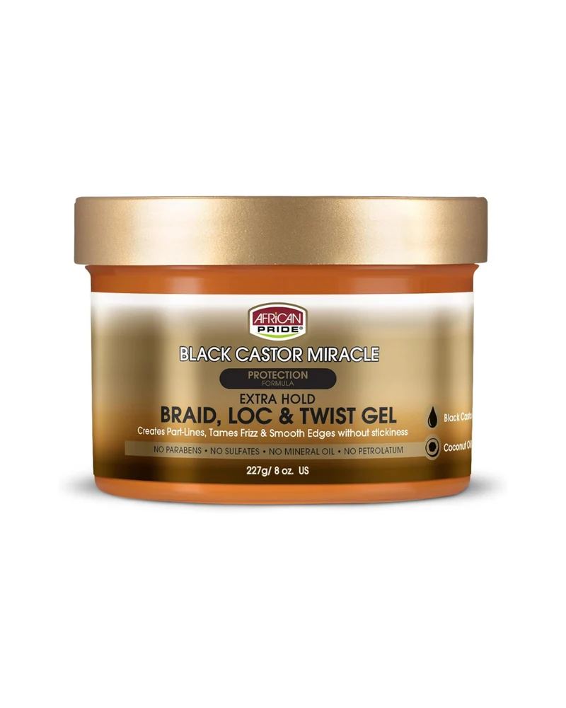 African Pride Black Castor Miracle Braid, Loc & Twist Gel 8 oz