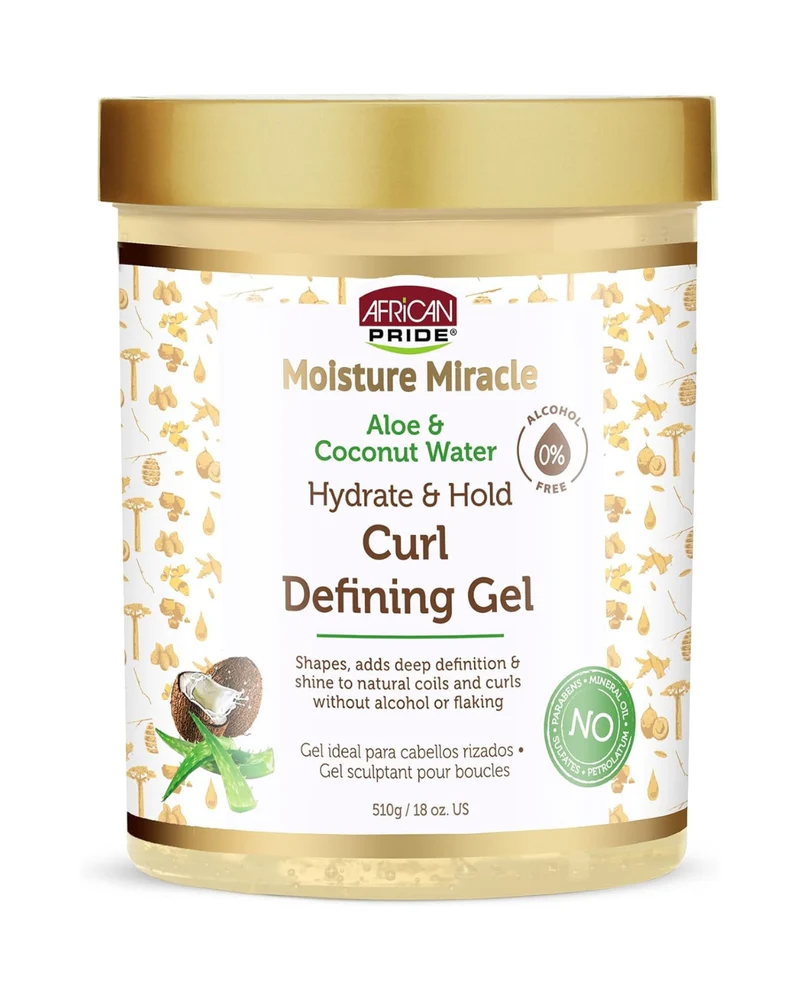 African Pride Moisture Miracle Hydrate & Hold – Gel definidor de rizos (18 oz) | Definición con fijación flexible, hidratación y control del encrespamiento sin escamas