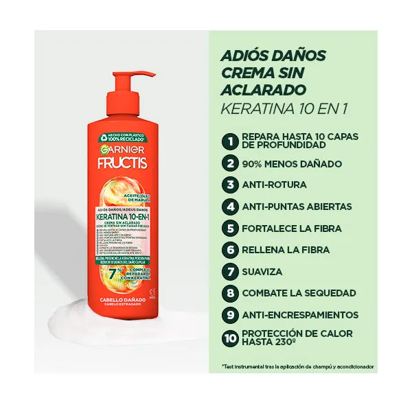 Garnier Fructis Goodbye Damage 10 en 1 – Leave-In sin aclarado para cabello dañado (400 ml) | Reparación y protección diaria en un solo paso