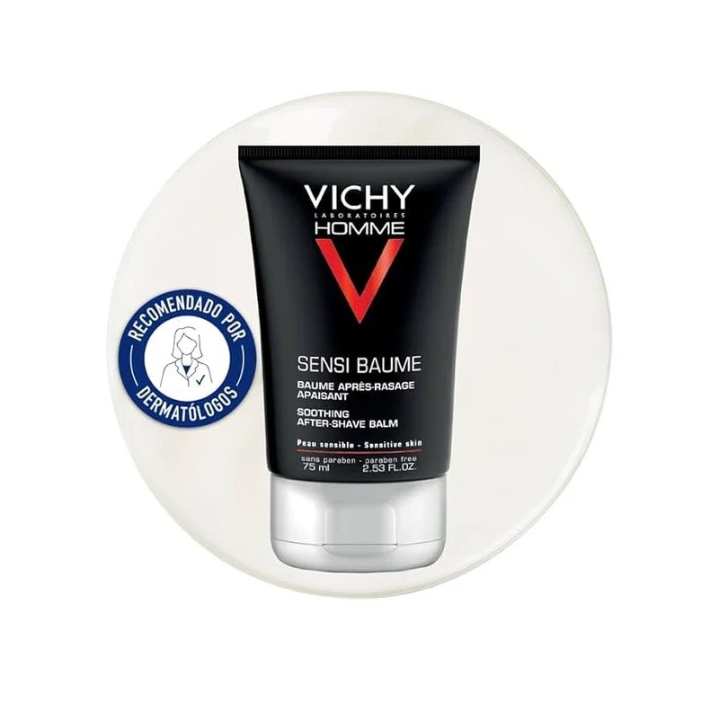 Vichy Baume Bálsamo After Shave Calmante, Anti-irritaciones, Anti-rojeces, Enriquecido con Calcio y Agua Termal, Apto para Pieles Sensibles, Homme Sensi, 75ml