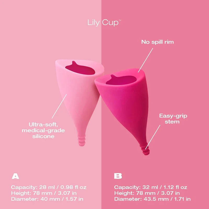 INTIMINA - Lily Cup Copa Menstrual Talla A y B - Se Enrolla tan Fina como un Tampón y Fácil de Poner - Silicona Médica, 10 Horas de Protección