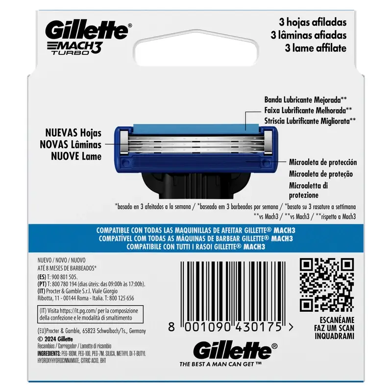 Gillette Mach3 Turbo hombre, 8 Recambios