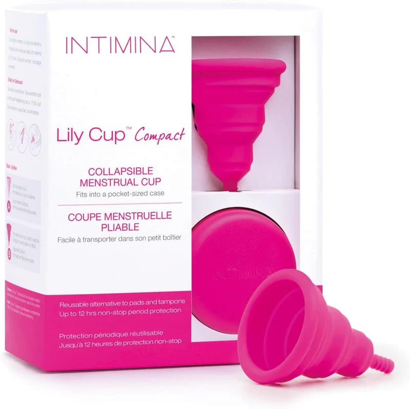 INTIMINA - Lily Cup Compact Copa Menstrual Plegable Talla A y B - Se Pliega y Cabe en su Estuche, Ideal para Viajar - 10 Horas, Silicona Médica