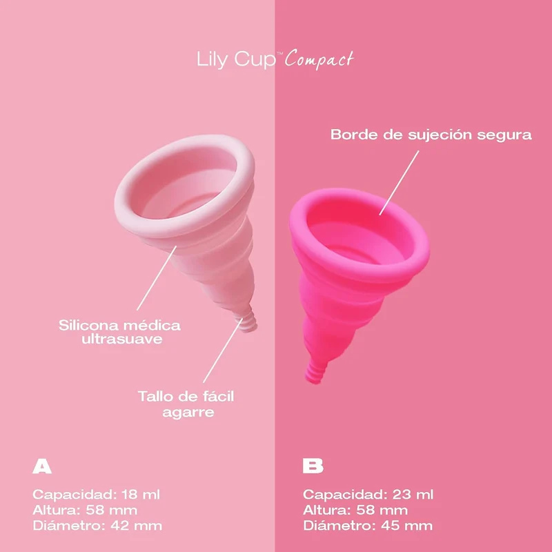 INTIMINA - Lily Cup Compact Copa Menstrual Plegable Talla A y B - Se Pliega y Cabe en su Estuche, Ideal para Viajar - 10 Horas, Silicona Médica