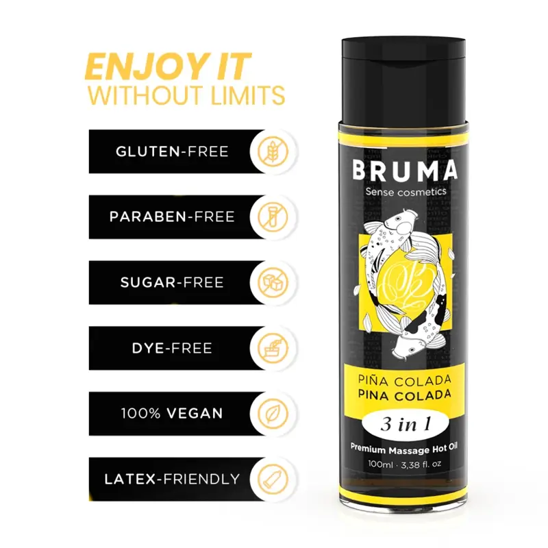 Bruma Aceite De Masaje Premium Efecto Calor Sabor Piña Colada 3 En 1 , 100 ml
