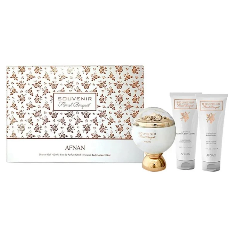 Afnan Souvenir Floral Bouquet Eau De Parfum 100ml Gel De Baño 100ml Locion Corporal 100ml