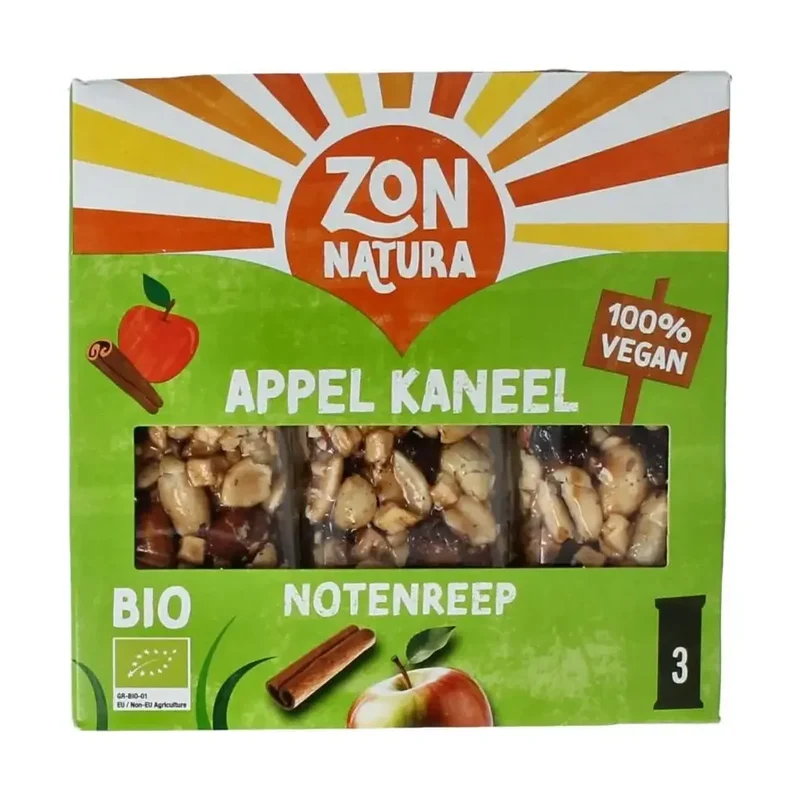 Zonnatura Noten appel kaneel reep 25 gram 3 stuks
