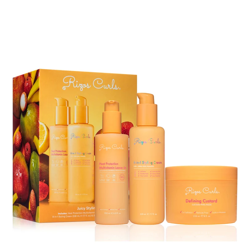 Trío de peinado Juicy: acondicionador sin enjuague, crema de peinado 6 en 1, crema definidora.