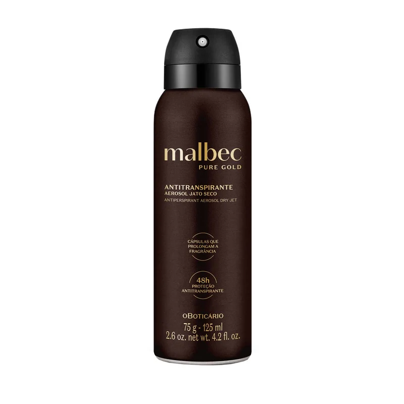 DESODORANTE MASCULINO ANTITRANSPIRANTE AEROSOL MALBEC PURE GOLD 75 g/125 ml
