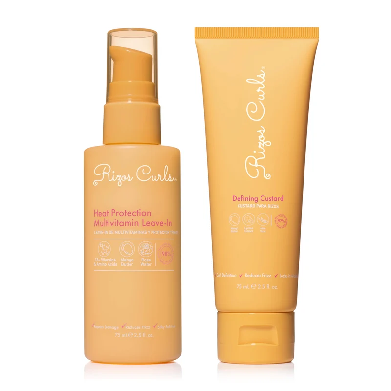 Dúo de peinado Travel Juicy: Acondicionador sin enjuague con protección térmica + Crema definidora