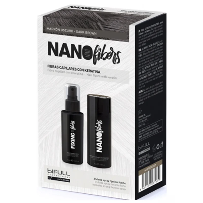 Bifull - Nano Fibras Capilares con Spray de Fijación Fuerte Color Marrón Oscuro 100 ml + 25 g - BFEXT43305