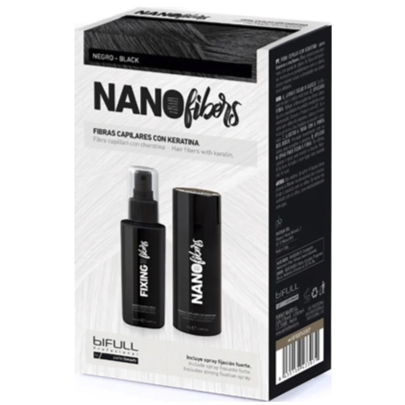 Bifull - Nano Fibras Capilares con Spray de Fijación Fuerte Color Negro 100 ml + 25 g - BFEXT43304