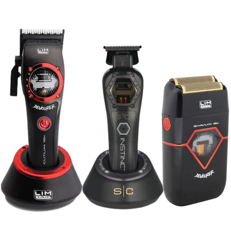 Combo Cutlim Devourer Clipper 15K + Stylecraft Instinct Trimmer Metal Edition + Shavlim Devourer Shaver 15K
