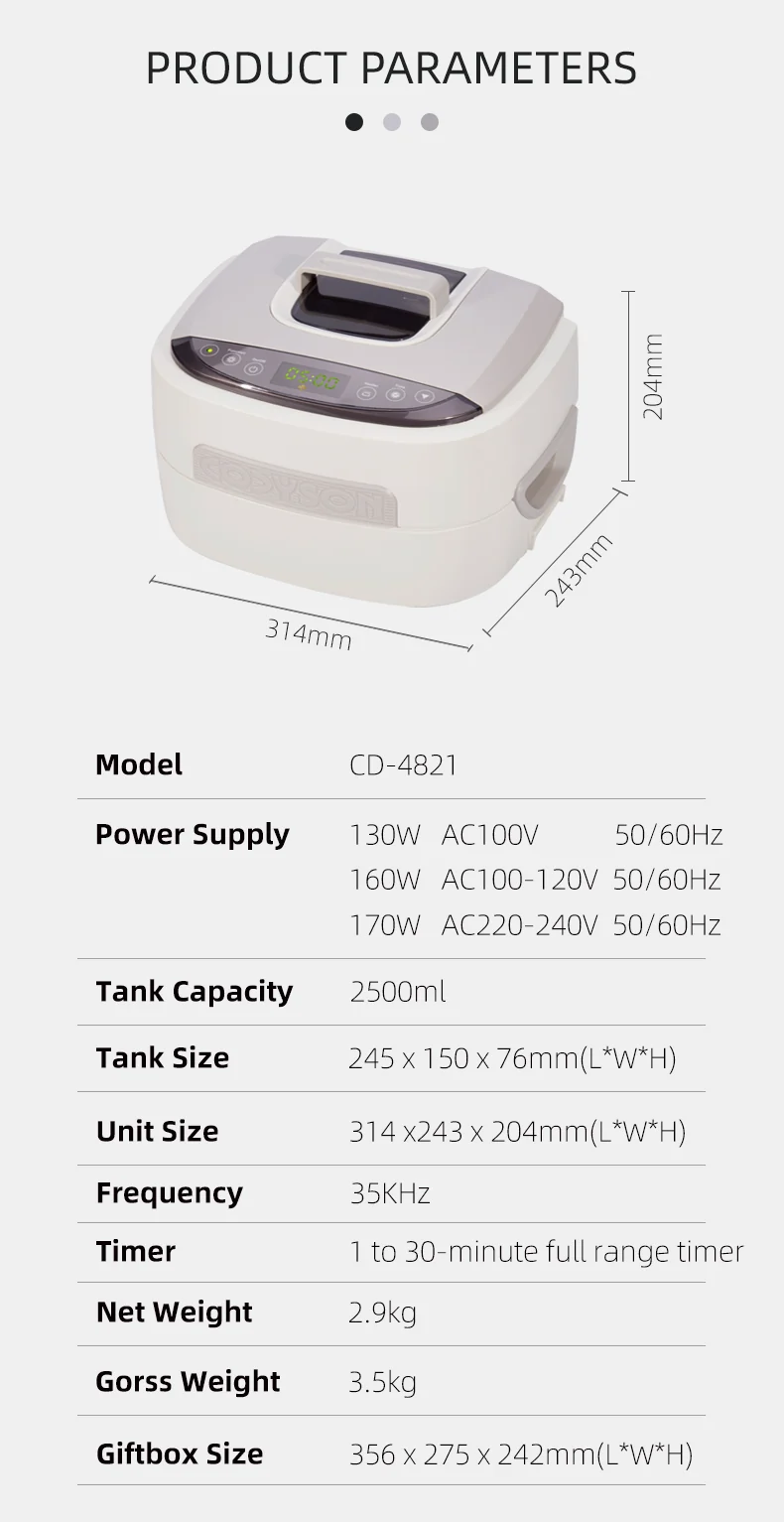 Codyson CD-4821 2.5L Ultrasonic Bath with Heating Function