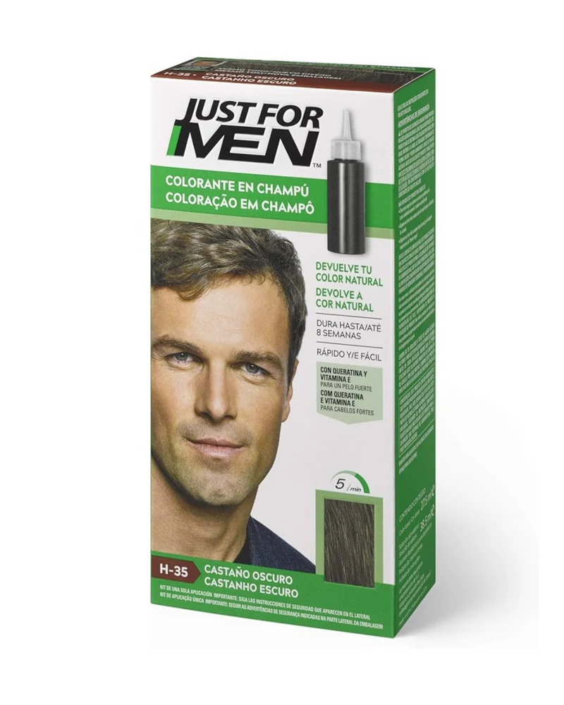 Just For Men – Tinte en Champú para Cabello Masculino – H35 Castaño Oscuro – 30 ml