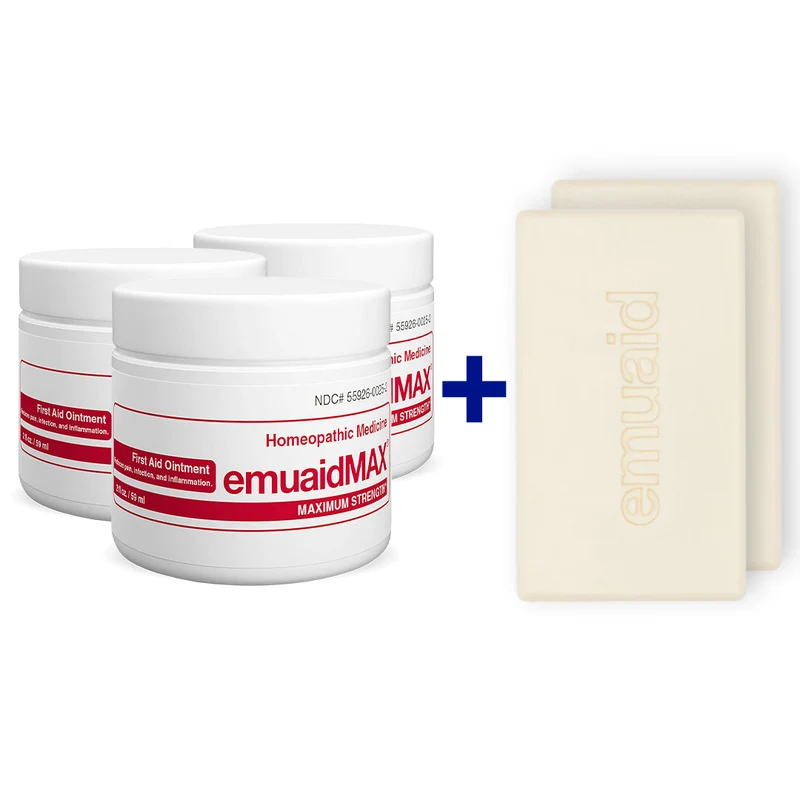 EMUAIDMAX® Pomada Primeros Auxilios 3x2oz + 2 Jabones GRATIS EZG2