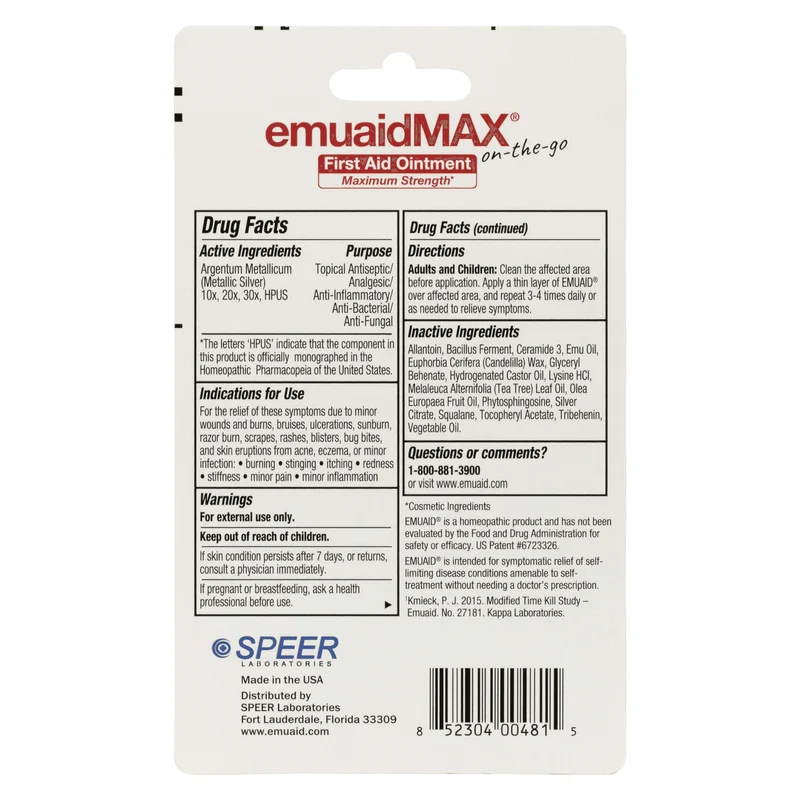 EMUAIDMAX® Pomada de Primeros Auxilios On-the-Go 0.35oz EZT