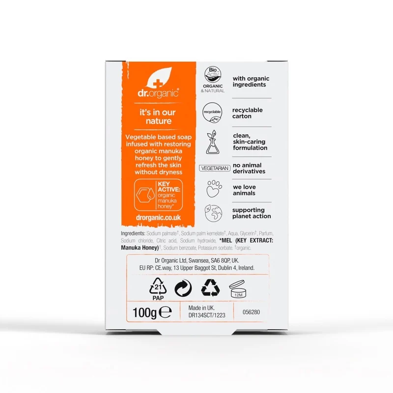 Pastilla de Jabón Miel de Manuka para piel seca y sensible 100 gr