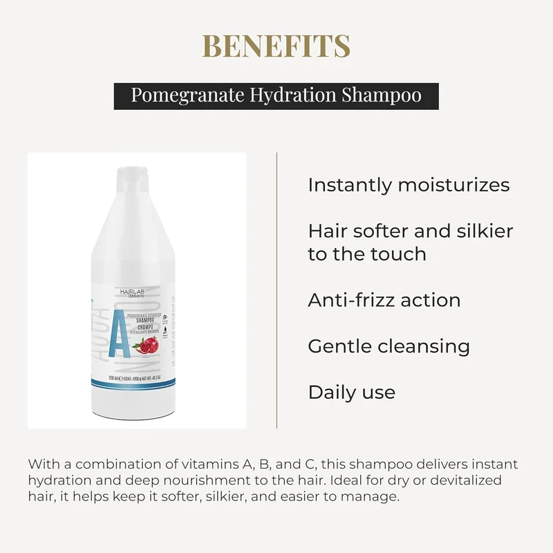 SALERM - Champú Hidratante - Hair Lab Granada - 1200 ml - Limpieza Suave - Apto para Uso Diario - con Vitaminas A, B y C - sin Parabenos - Vegano - Olor a Fresa