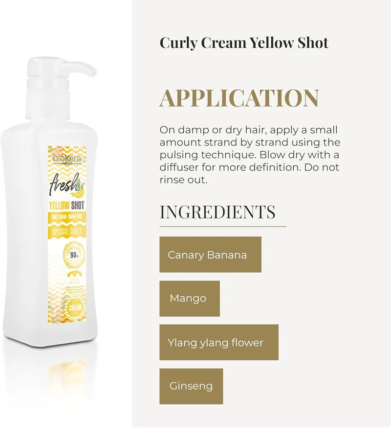 SALERM - Activador de Rizos en Crema - Curly Cream Yellow Shot - 300 ml - Biokera Fresh - Rizos Definidos - Hidratación Profunda del Cabello - Elimina el Encrespamiento - Sin Sulfatos ni Parabenos