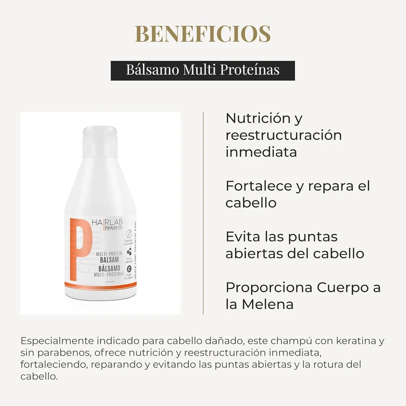 SALERM - Acondicionador Cabello - Bálsamo Multi-Proteínas Hair Lab - 300 ml - Repone la Falta de Queratina Natural - Proporciona Cuerpo a la Melena - Fortalece y Repara el Cabello - Sin Parabenos