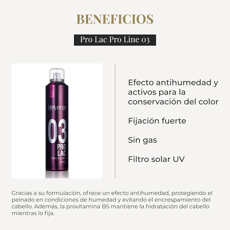 SALERM - Laca sin Gas - Pro Line Hair Spray 03-300 ml - Fijación Fuerte - con Filtro Solar UV - Efecto Anti Humedad - Conserva el Color - Protege el Cabello de las Agresiones Externas