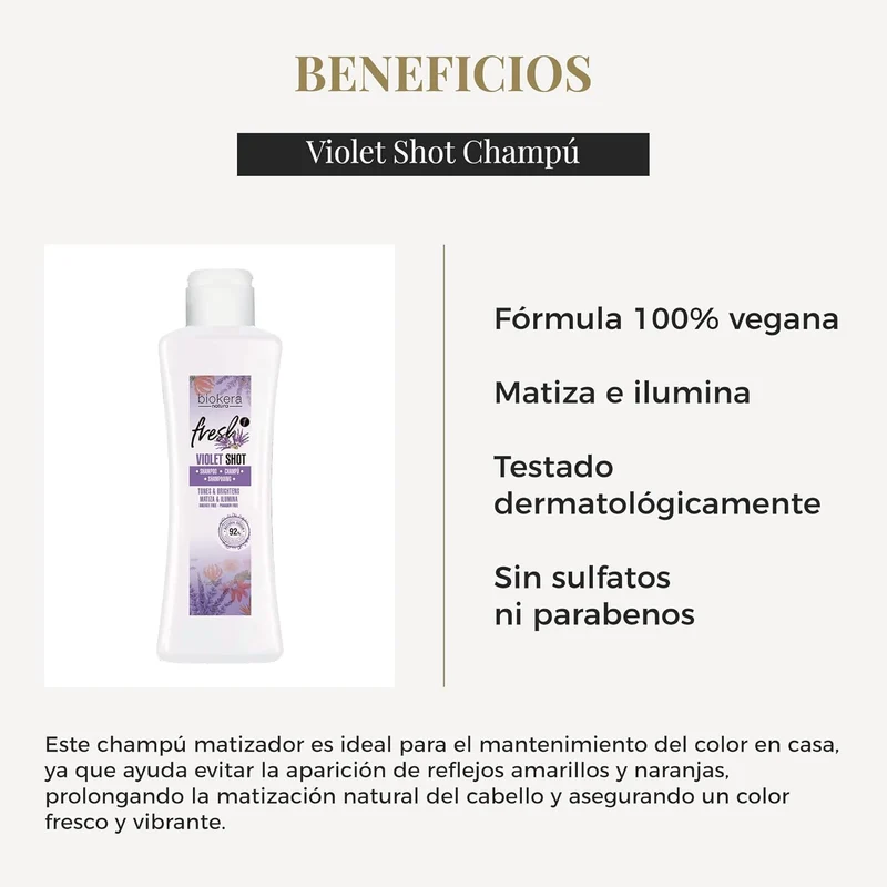 SALERM - Champú Matizador Cabello Rubio, con Canas, Mechas o Decolorados - Biokera Fresh Violet - 300 ml - Champú Violeta - Matiza e Ilumina - Mantiene el Color - Sin Sulfatos ni Parabenos