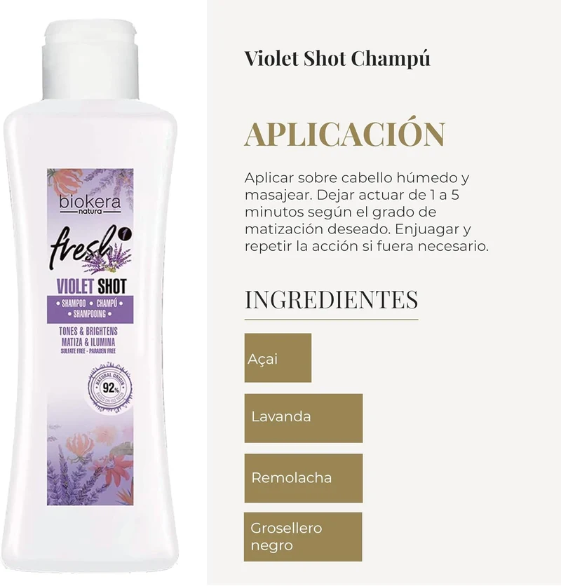 SALERM - Champú Matizador Cabello Rubio, con Canas, Mechas o Decolorados - Biokera Fresh Violet - 300 ml - Champú Violeta - Matiza e Ilumina - Mantiene el Color - Sin Sulfatos ni Parabenos