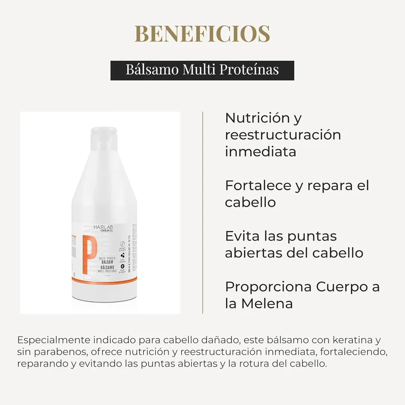 SALERM - Acondicionador Cabello - Bálsamo Multi-Proteínas Hair Lab - 600 ml - Repone la Falta de Queratina Natural - Proporciona Cuerpo a la Melena - Fortalece y Repara el Cabello - Sin Parabenos
