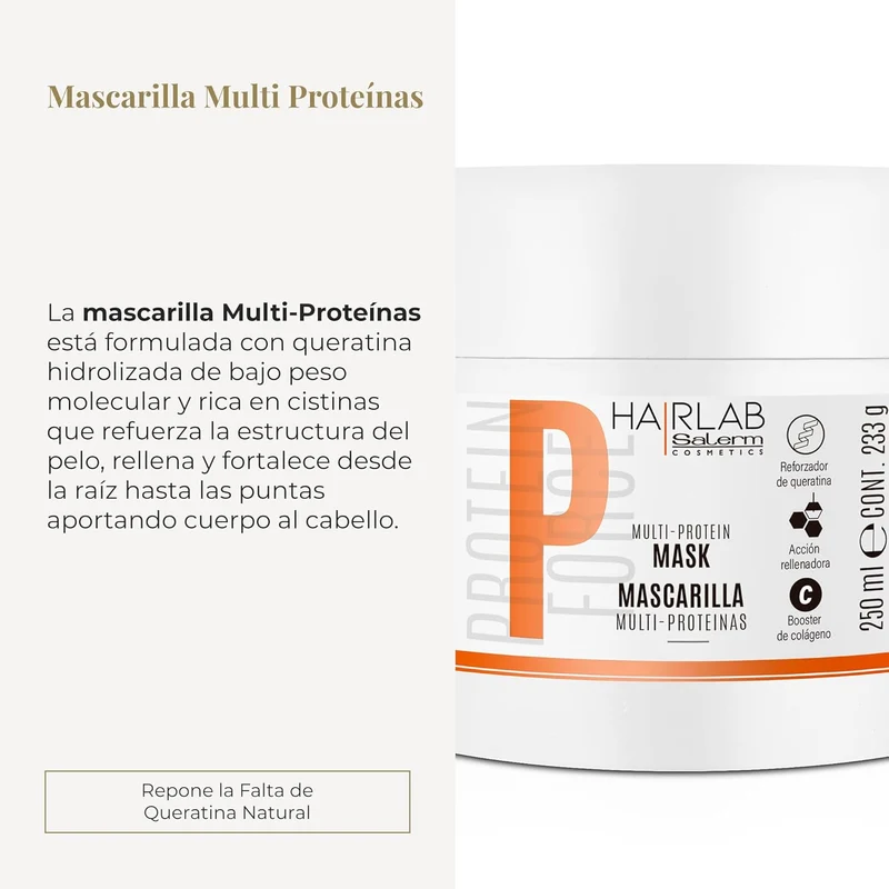 SALERM - Mascarilla Cabello Dañado - Multi-Proteínas Hair Lab - 250 ml - Repone la Falta de Queratina Natural - Proporciona Cuerpo a la Melena - Fortalece y Repara el Cabello - Sin Parabenos