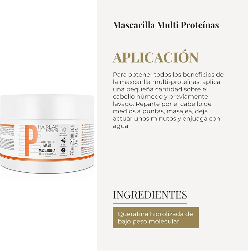 SALERM - Mascarilla Cabello Dañado - Multi-Proteínas Hair Lab - 250 ml - Repone la Falta de Queratina Natural - Proporciona Cuerpo a la Melena - Fortalece y Repara el Cabello - Sin Parabenos