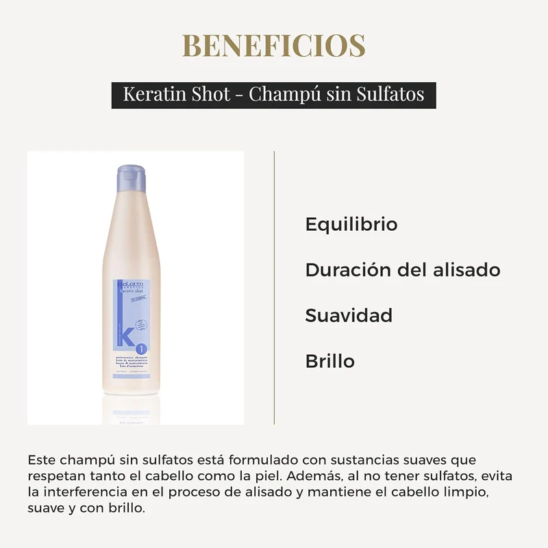 SALERM - Keratin Shot - Champú sin Sulfatos - 500 ml - Preparación y Mantenimiento para Tratamiento de Queratina para Alisar el Cabello - Cabello Suave y Brillante