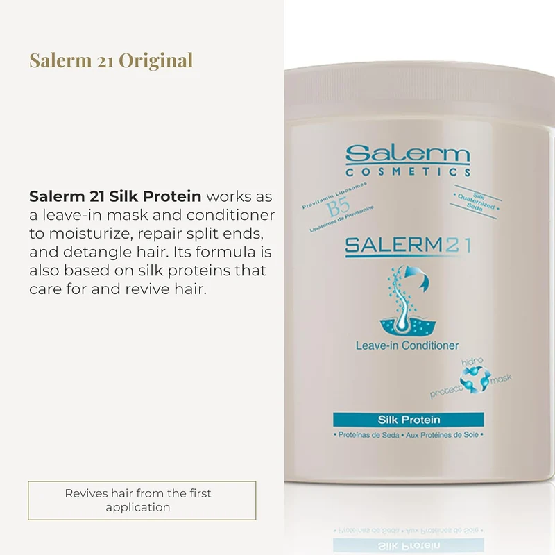 SALERM - Acondicionador de Pelo Instantáneo - Salerm 21 Silk Protein - 1000 ml - Acondicionador sin Aclarado o con Aclarado - con Proteínas de Seda - Protector del Calor e Hidratante